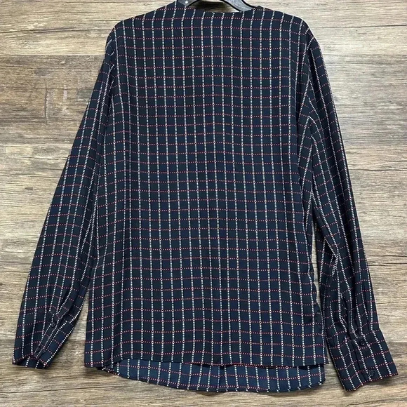 Banana Republic Navy Checkered Blouse Womens Top size Medium - Picture 2 of 3